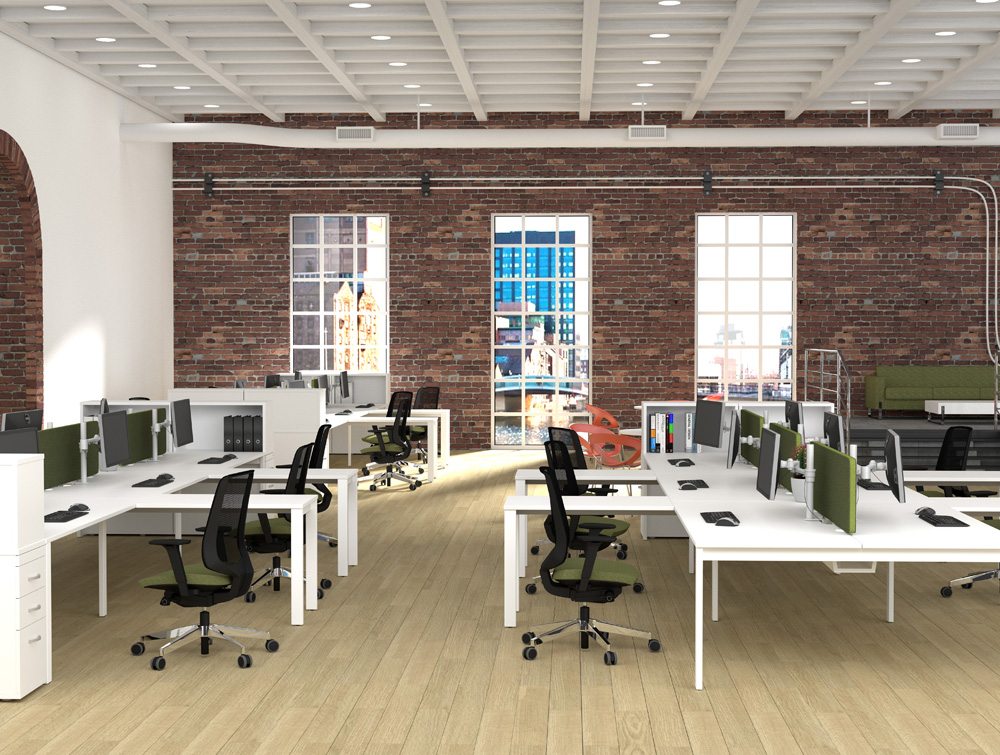 Switch 2 Person Back To Bench Desk With Straight Leg In White