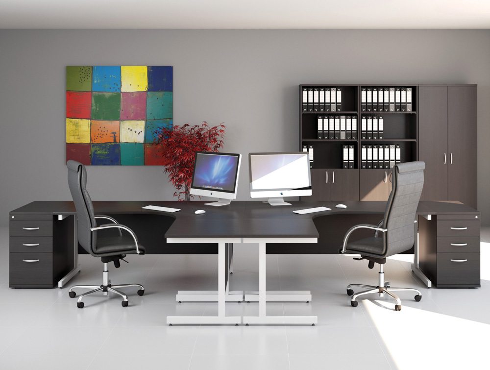 Ashford Cantilever Leg Radial Desk In White Ashford Executive L Shaped Desks With Leather Chairs