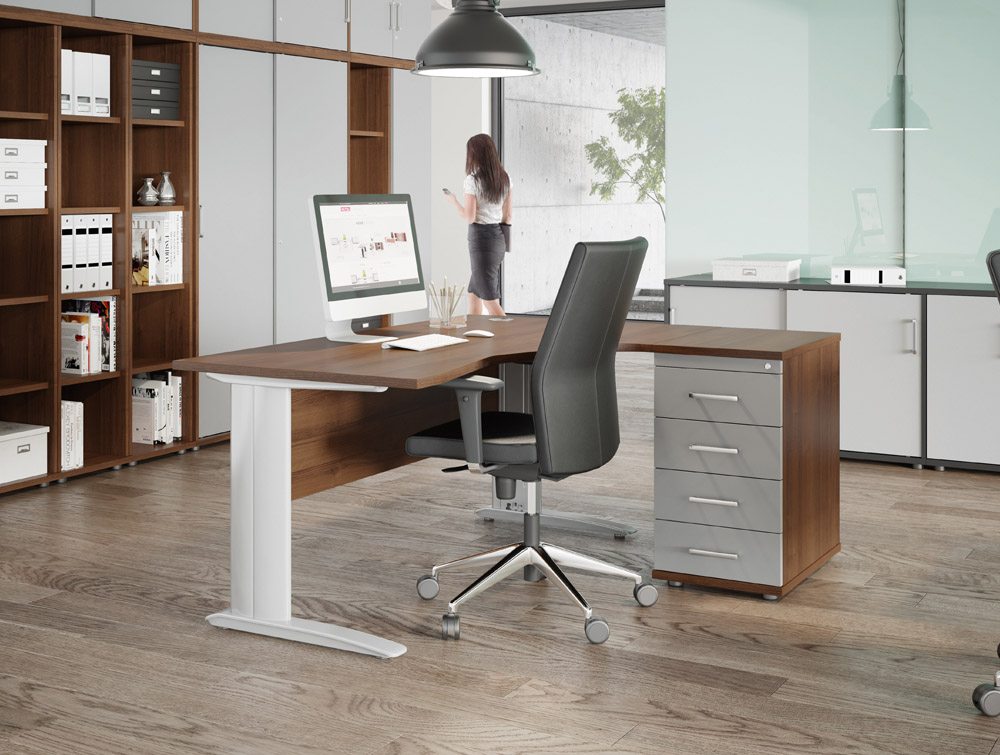 Komo Cable Managed Radial Desk With Support Leg In Maple