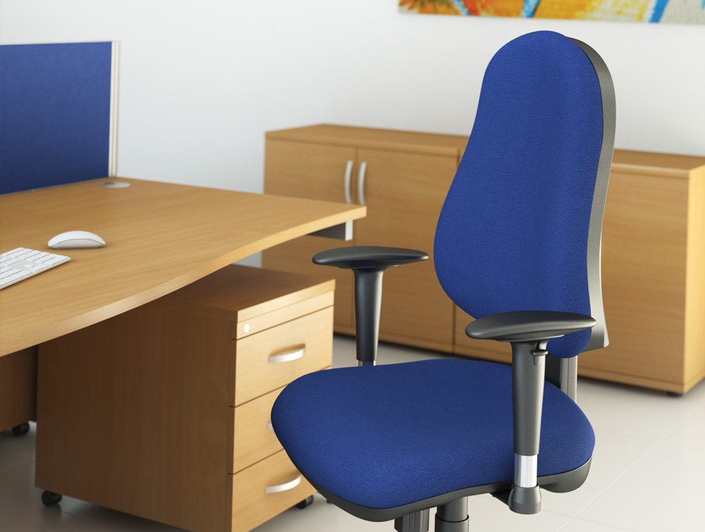 Oe Multifunction Operator Chair With Chrome Arms In Black Oe Multifunction Operator Serene Blue Upholstered Office Chair Closeup