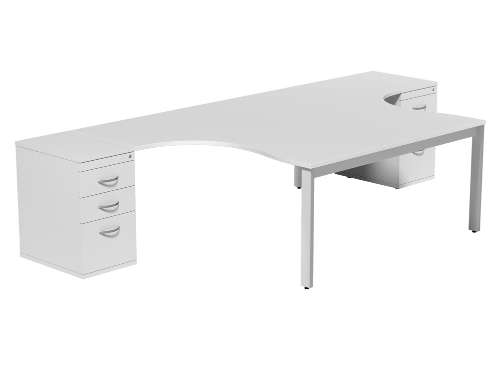 Switch 2Person Radial Desk with DeskHigh Pedestal \u0026 Straight Leg in White